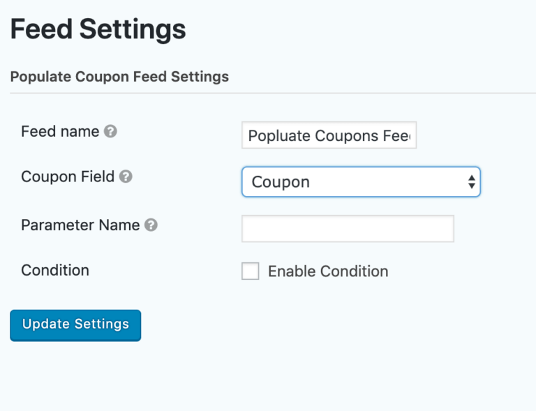 Gravity Forms Dynamic Coupon - Setup Feed