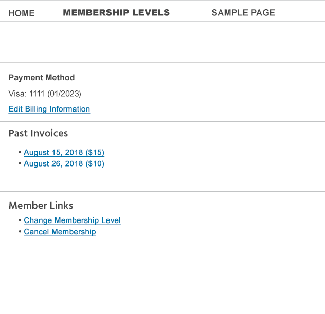 paid memberships pro account page for users